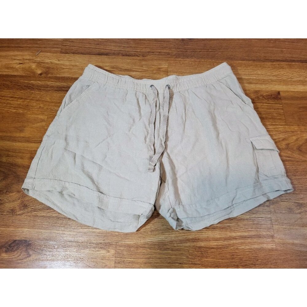 "Dash" Women's Linen Blend Beige Shorts Size Medium Preppy Summer Boho Pull On